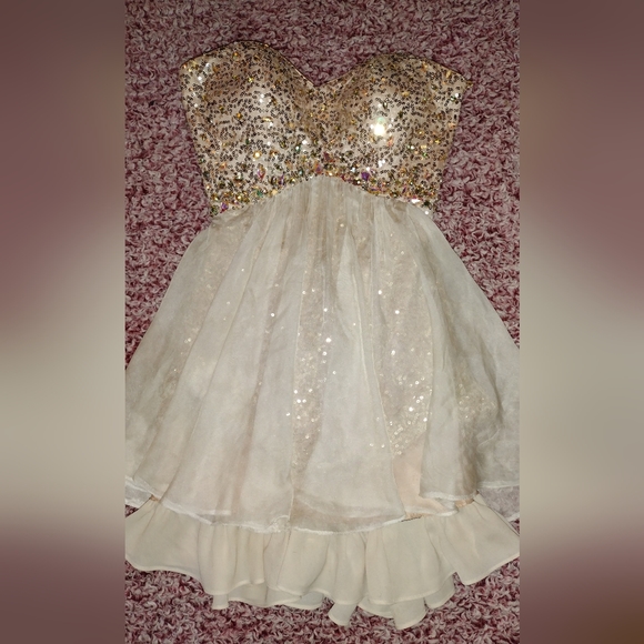 La Femme Dresses & Skirts - La Femme Gold mini dress